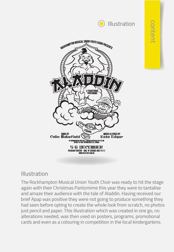 APAP Events Event Management and Graphic Design Rockhampton Aladdin Poster and Logo Design Custom Illustration