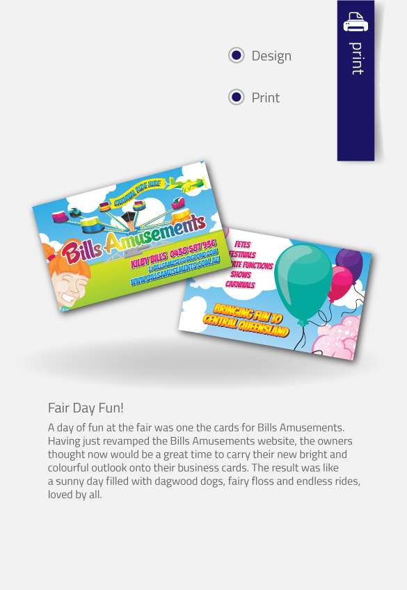 APAP Events Event Management and Graphic Design Rockhampton Bills Amusements Business Card Designs
