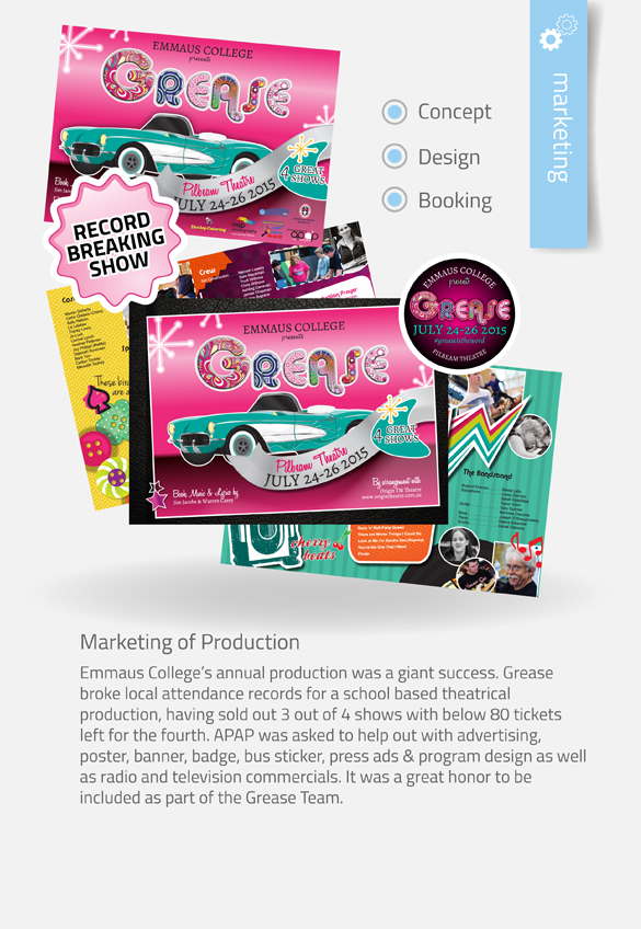 APAP Events Event Management and Graphic Design Rockhampton Grease Marketing Package