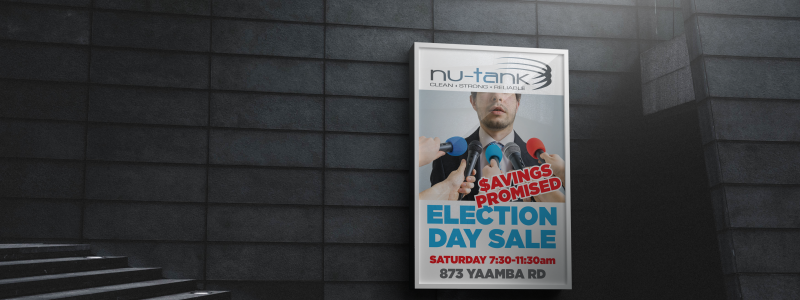 APAP Events Event Management and Graphic Design Rockhampton Nu-Tank Election Day Sale Poster