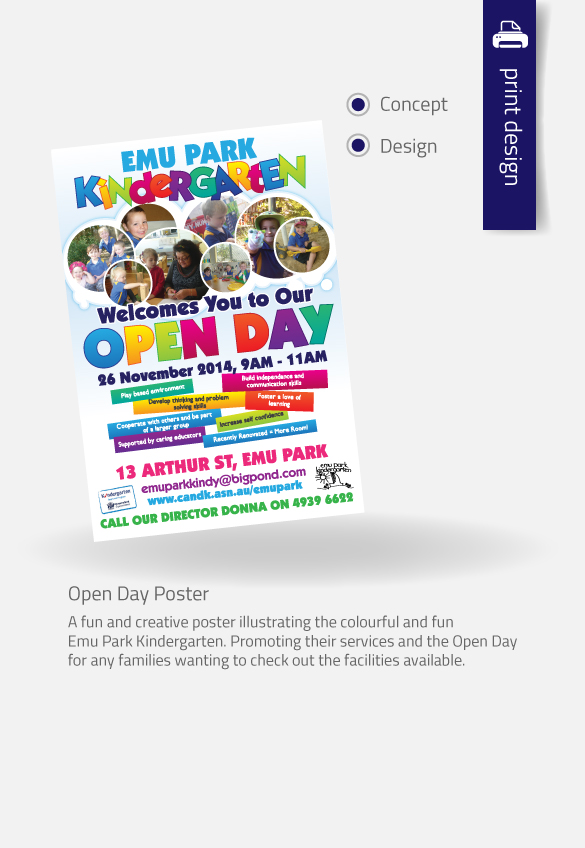 APAP Events Event Management and Graphic Design Rockhampton Emu Park Kindergarten Open Day Poster