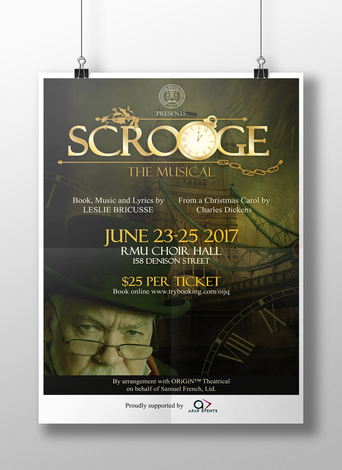 APAP Events Event Management and Graphic Design Rockhampton Scrooge The Musical Poster and Logo design